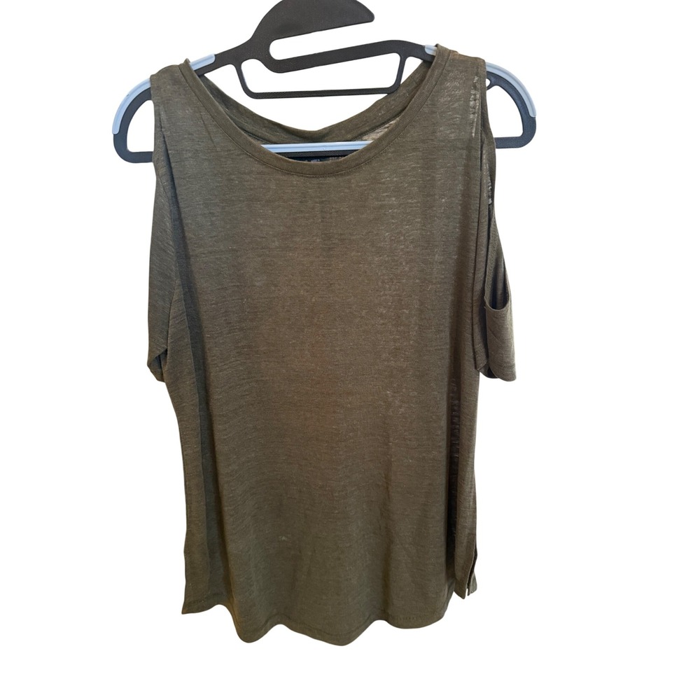Sanctuary Olive Green Cold Shoulder Linen Top XS 100% linen